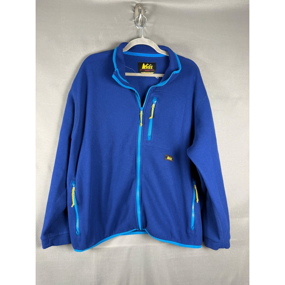 REI Fleece Jacket Mens XL Blue Full Zip Mock Neck Vintage Style Logo Pockets